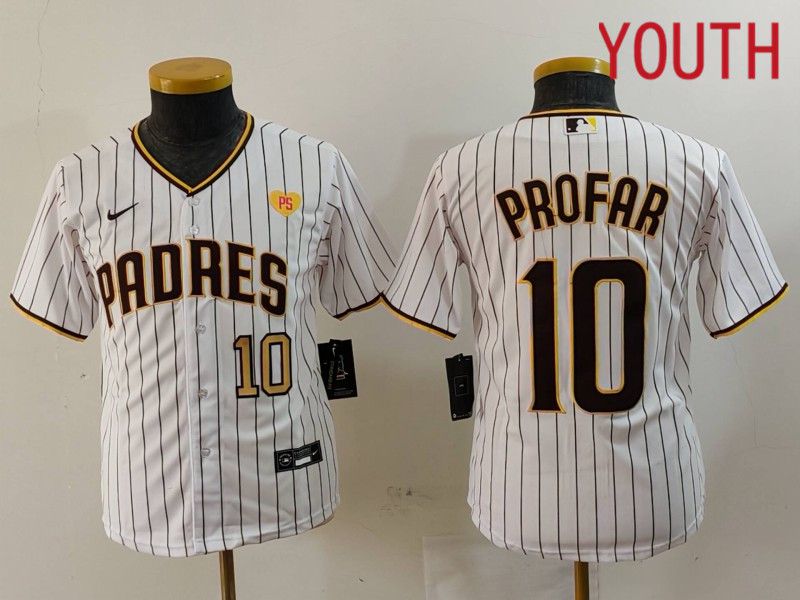 Youth San Diego Padres #10 Profar White Stripe Game 2024 Nike MLB Jersey style 9035->youth mlb jersey->Youth Jersey